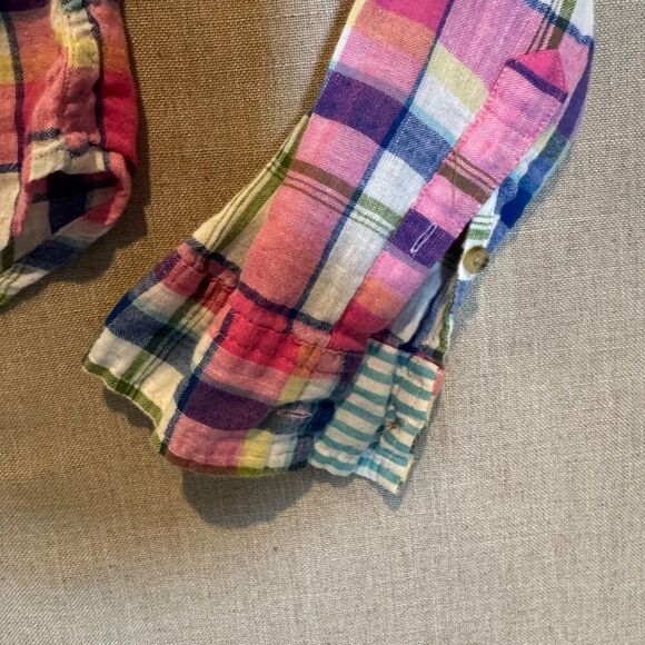 Abercrombie & Fitch Plaid Pink Y2K Linen Cotton Button Down Shirt Women’s Small - Picture 3 of 6